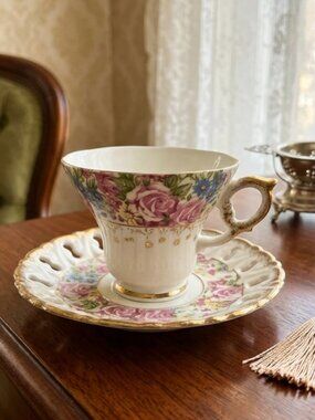 Vintage Royal Ashley Fine China Teacup and Saucer Floral Lattice